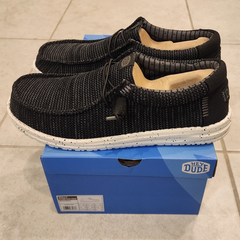 Hey Dude Men's Black Knit Loafers Size 11